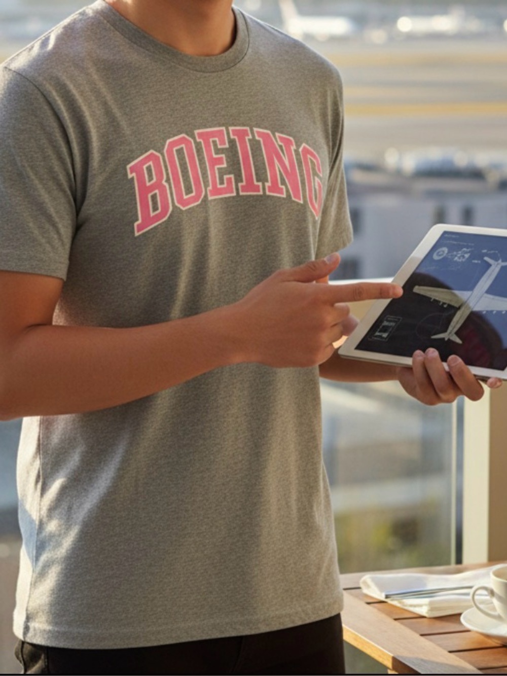 Boeing Gray Tee with Pink Logo